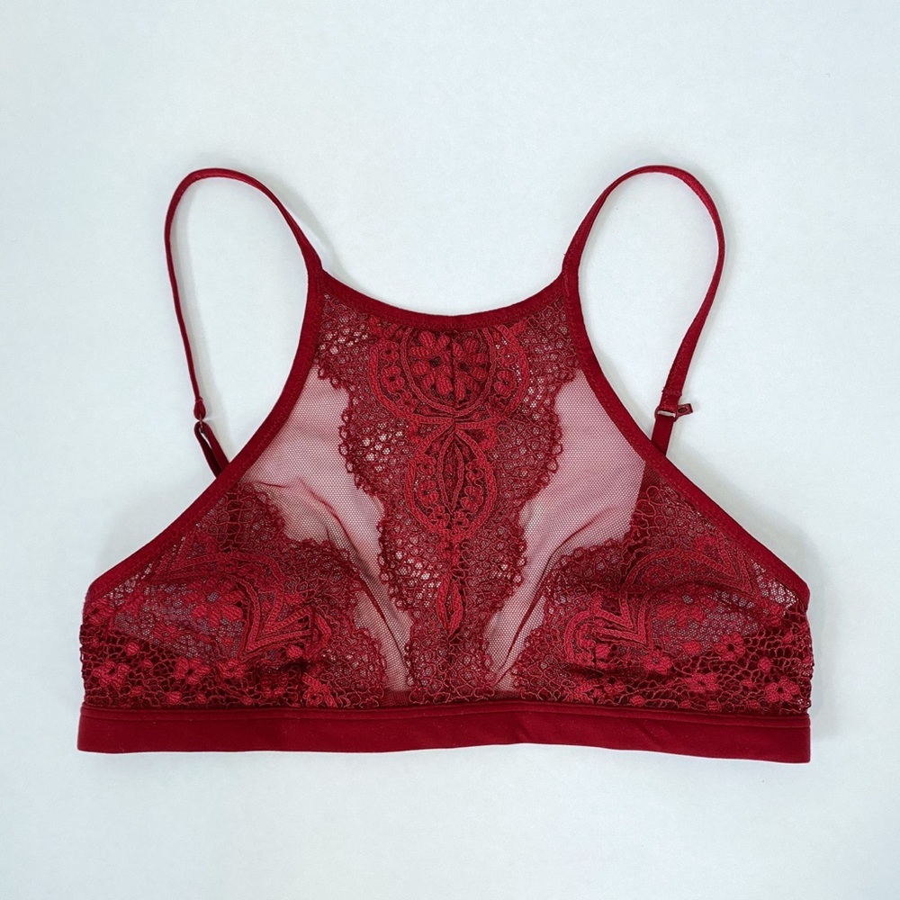 High neck crimson bralette